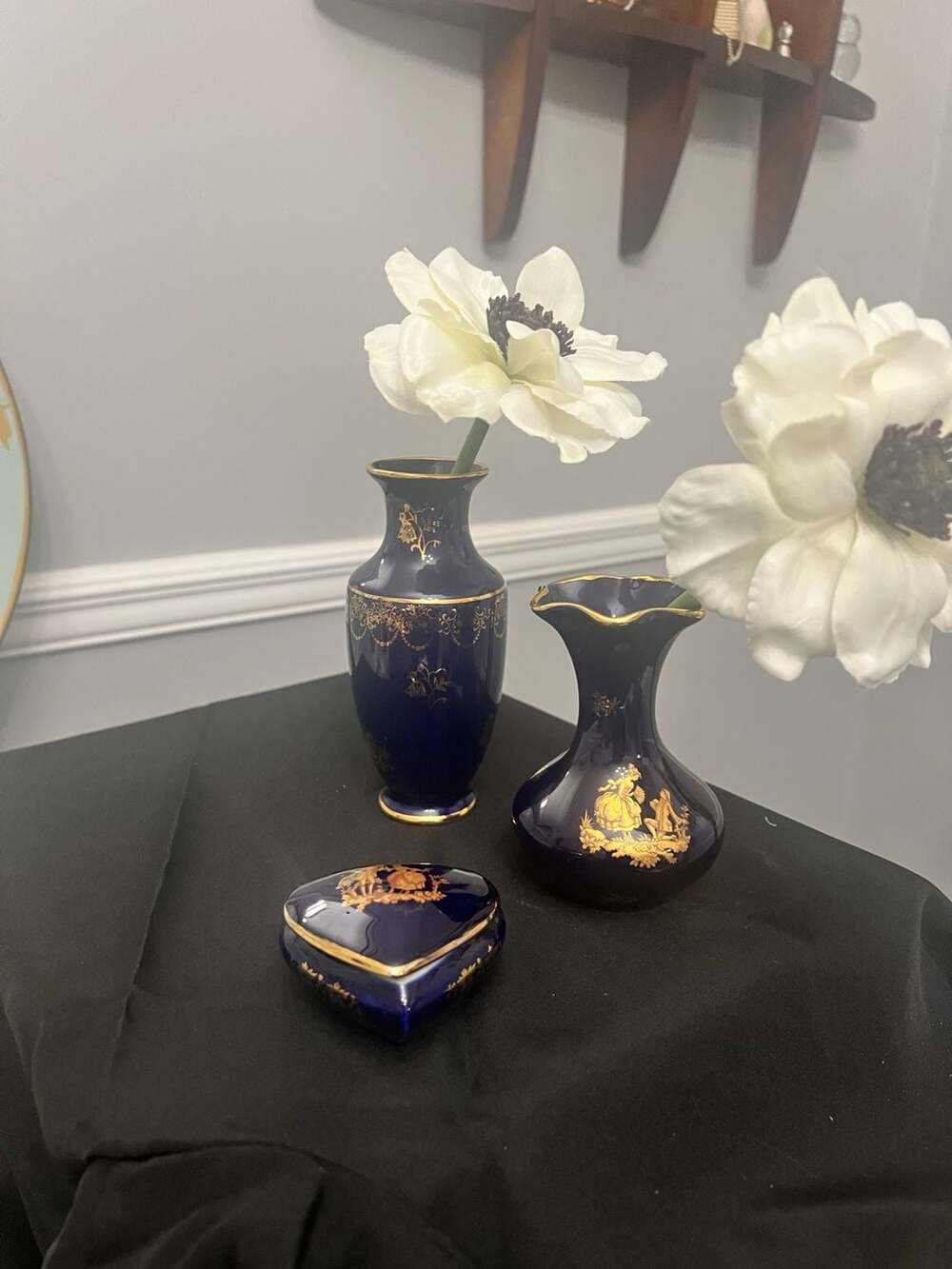 Vintage Limoges Cobalt Blue and Gold Porcelain 3-piece Set
